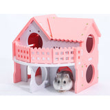 Maxbell Double Layers Hamster Wooden Pink Villa House Small Pet Hideout Rats Home