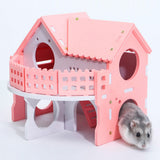 Maxbell Double Layers Hamster Wooden Pink Villa House Small Pet Hideout Rats Home