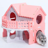 Maxbell Double Layers Hamster Wooden Pink Villa House Small Pet Hideout Rats Home