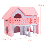 Maxbell Double Layers Hamster Wooden Pink Villa House Small Pet Hideout Rats Home