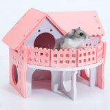 Maxbell Double Layers Hamster Wooden Pink Villa House Small Pet Hideout Rats Home
