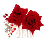 Maxbell Wedding Bridal Pearl Hair Comb Red Rose Crystal Headpiece Hair Accessory 10 x 9cm
