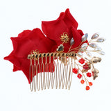 Maxbell Wedding Bridal Pearl Hair Comb Red Rose Crystal Headpiece Hair Accessory 10 x 9cm