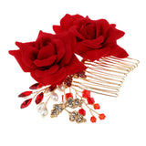 Maxbell Wedding Bridal Pearl Hair Comb Red Rose Crystal Headpiece Hair Accessory 10 x 9cm