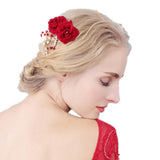 Maxbell Wedding Bridal Pearl Hair Comb Red Rose Crystal Headpiece Hair Accessory 10 x 9cm