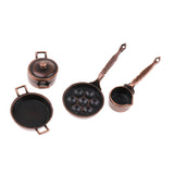 Maxbell Vintage 5 Pieces Miniature Kitchen Cookware Set Alloy Pots Pans for 1/12 Dolls House Decoration Accessories