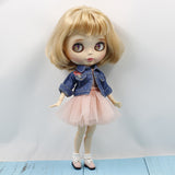 Maxbell Trendy 4-Layers Gauzy Dress Jeans Jacket Suit Clothes for 1/6 BJD DOD LUTS DZ 12inch Blythe Pullip Doll Party Outfit Pink