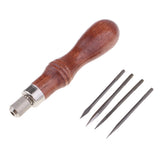 Maxbell 4 Needles with Wooden Handle Sewing Awl Hand Stitcher Shoe Repairing Tools