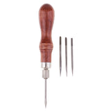 Maxbell 4 Needles with Wooden Handle Sewing Awl Hand Stitcher Shoe Repairing Tools