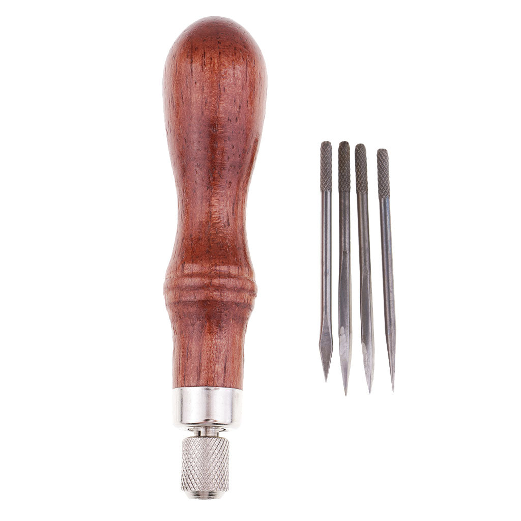 Maxbell 4 Needles with Wooden Handle Sewing Awl Hand Stitcher Shoe Repairing Tools