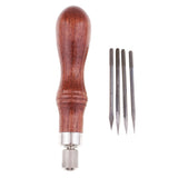Maxbell 4 Needles with Wooden Handle Sewing Awl Hand Stitcher Shoe Repairing Tools