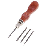 Maxbell 4 Needles with Wooden Handle Sewing Awl Hand Stitcher Shoe Repairing Tools