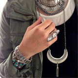 Maxbell Ethnic Women Lady Elegant Biker Ring Tibetan Sliver Flower Engraving Ring