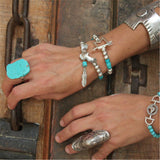 Maxbell Ethnic Women Lady Elegant Biker Ring Tibetan Sliver Flower Engraving Ring
