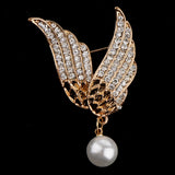 Maxbell Stunning Rhinestone Wings Pearl Dangel Pin Brooch Mens Suit Collar Lapel Pin