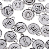 Maxbell 52 Pieces Antique Silver Tone Round 26 Alphabet English Letters Charms Pendants for DIY Jewelry Making Crafting Fit Necklace Bracelet Spacers Dangle Beads