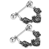 Maxbell 1 Pair Punk Stainless Steel Rose Flower String Dangle Barbell Mamilo Shield Ring 14 Gauge