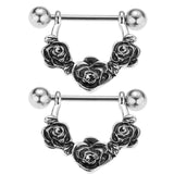 Maxbell 1 Pair Punk Stainless Steel Rose Flower String Dangle Barbell Mamilo Shield Ring 14 Gauge
