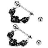 Maxbell 1 Pair Punk Stainless Steel Rose Flower String Dangle Barbell Mamilo Shield Ring 14 Gauge