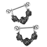 Maxbell 1 Pair Punk Stainless Steel Rose Flower String Dangle Barbell Mamilo Shield Ring 14 Gauge