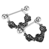 Maxbell 1 Pair Punk Stainless Steel Rose Flower String Dangle Barbell Mamilo Shield Ring 14 Gauge