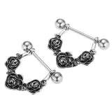 Maxbell 1 Pair Punk Stainless Steel Rose Flower String Dangle Barbell Mamilo Shield Ring 14 Gauge