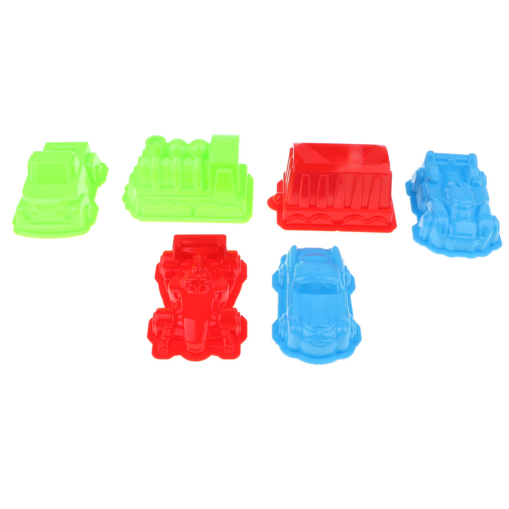 Maxbell 6 Pieces Of Plastic Colorful Vehicle Molds Kids Summer Beach Sandcastle Toy Set, Vehicle, Truck, Racing Car and Train