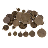 Maxbell 64 Pieces Assorted Antique Bronze Blank Bezel Pendant Trays Double Loops Round Cabochon Settings Trays Base Pendant Blanks DIY Jewelry Making Findings