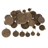 Maxbell 64 Pieces Assorted Antique Bronze Blank Bezel Pendant Trays Double Loops Round Cabochon Settings Trays Base Pendant Blanks DIY Jewelry Making Findings