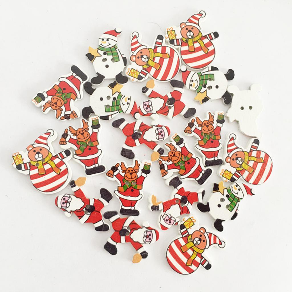 Maxbell 50 Pieces Mixed Christmas Pattern Wood 2 Hole Buttons for DIY Sewing Scrapbooking