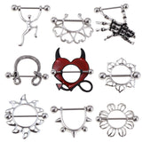 Maxbell 9 Pcs Nipples Ring Set Red OX Horn Flower Heart Ghost Claw Piercing Jewelry