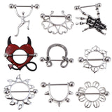 Maxbell 9 Pcs Nipples Ring Set Red OX Horn Flower Heart Ghost Claw Piercing Jewelry