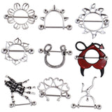 Maxbell 9 Pcs Nipples Ring Set Red OX Horn Flower Heart Ghost Claw Piercing Jewelry