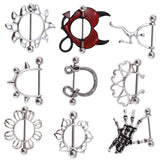 Maxbell 9 Pcs Nipples Ring Set Red OX Horn Flower Heart Ghost Claw Piercing Jewelry