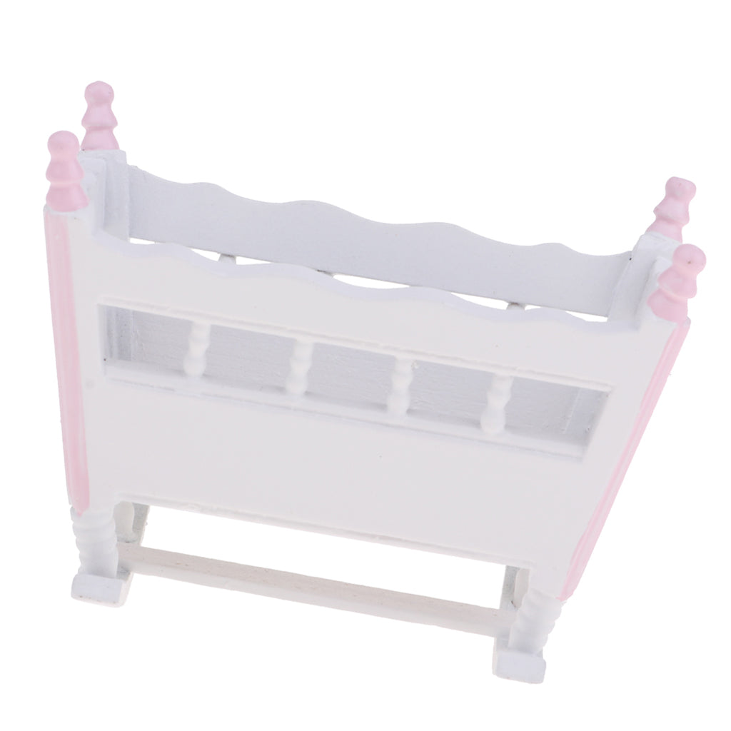 Maxbell Mini Wooden Cradle Rocking Bed For 1/12 Dollhouse Baby Room Bedroom Decor
