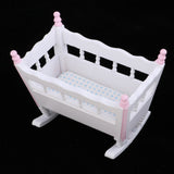 Maxbell Mini Wooden Cradle Rocking Bed For 1/12 Dollhouse Baby Room Bedroom Decor