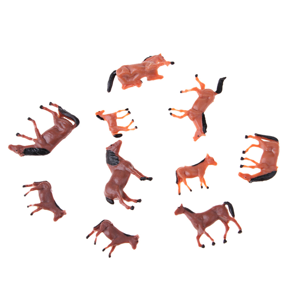 Maxbell 10Pcs 1/87 HO Scale Horses Model Painted Animal Figure for Miniature Models
