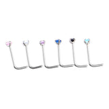 Maxbell 6 Pieces Assorted Color Rhinestone Stainless Steel L-shaped Nose Stud Rings Helix Bar Piercing 20g