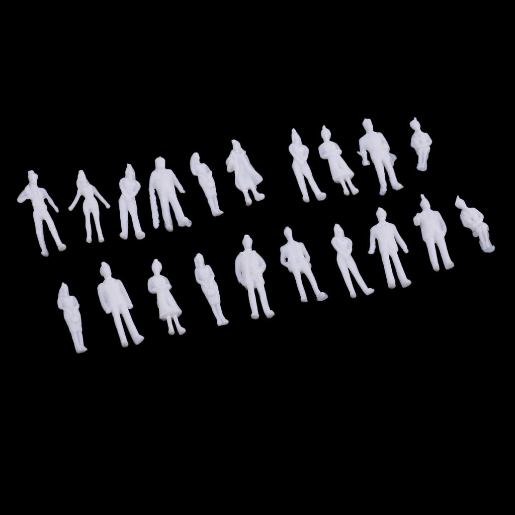 Maxbell 20Pcs 1/100 HO Scale Unpainted Model People Miniature Figures Architectural Model Human Plastic Scene Simulation