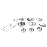 Maxbell 16 Pieces Metal Silver Mini Kitchen Cookware Utensil Simulation Chef Toy Kids Preschool Cooking Play Tool Set Kids Gift