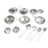 Maxbell 16 Pieces Metal Silver Mini Kitchen Cookware Utensil Simulation Chef Toy Kids Preschool Cooking Play Tool Set Kids Gift