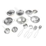 Maxbell 16 Pieces Metal Silver Mini Kitchen Cookware Utensil Simulation Chef Toy Kids Preschool Cooking Play Tool Set Kids Gift