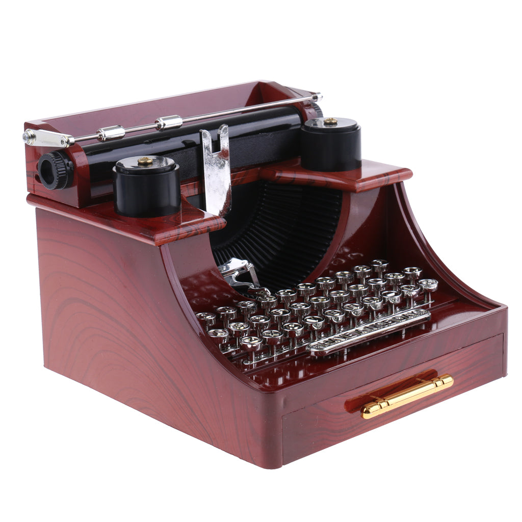 Maxbell Retro Creative Typewriter Wind Up Music Box Clockwork Toy Desktop Supplies Kids Toy Gift