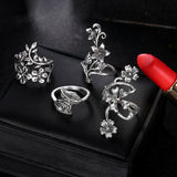 Maxbell 4Pcs Vintage Hollow Boho Knuckle Ring Flower Finger Jewelry Set for Women