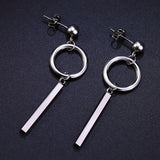 Maxbell Stainless Steel Silvertone Earrings Ear Studs Cube Rectangle Bar Ring Loop Dangle Earrings