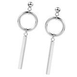 Maxbell Stainless Steel Silvertone Earrings Ear Studs Cube Rectangle Bar Ring Loop Dangle Earrings