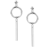 Maxbell Stainless Steel Silvertone Earrings Ear Studs Cube Rectangle Bar Ring Loop Dangle Earrings