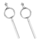 Maxbell Stainless Steel Silvertone Earrings Ear Studs Cube Rectangle Bar Ring Loop Dangle Earrings