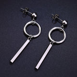 Maxbell Stainless Steel Silvertone Earrings Ear Studs Cube Rectangle Bar Ring Loop Dangle Earrings