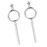 Maxbell Stainless Steel Silvertone Earrings Ear Studs Cube Rectangle Bar Ring Loop Dangle Earrings